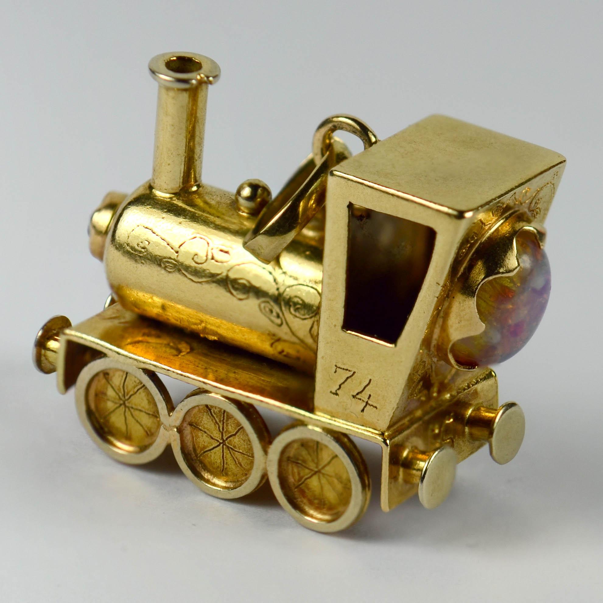 Yellow Gold Gemset Steam Train Engine Charm Pendant 1