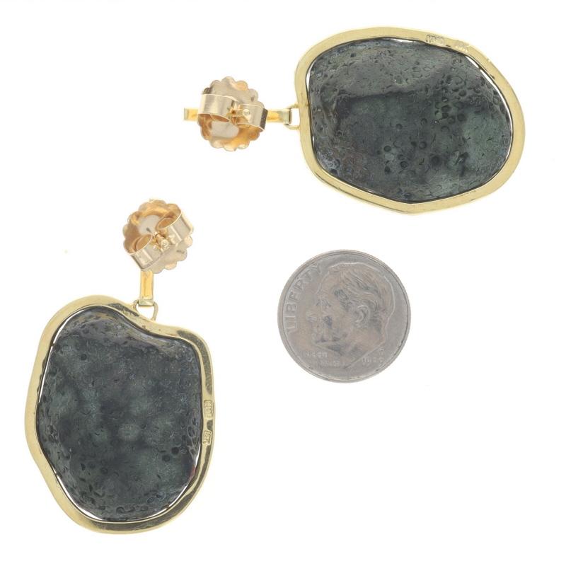 Women's Yellow Gold Geode & Diamond Halo Dangle Earrings - 18k 1.50ctw Pierced For Sale