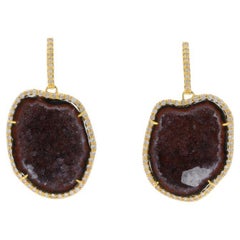 Yellow Gold Geode & Diamond Halo Dangle Earrings - 18k 1.50ctw Pierced