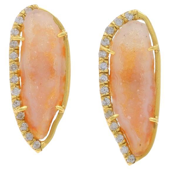 Gelbgold Geode & Diamant Große Ohrstecker - 18k .40ctw durchbohrt