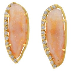 Yellow Gold Geode & Diamond Large Stud Earrings - 18k .40ctw Pierced