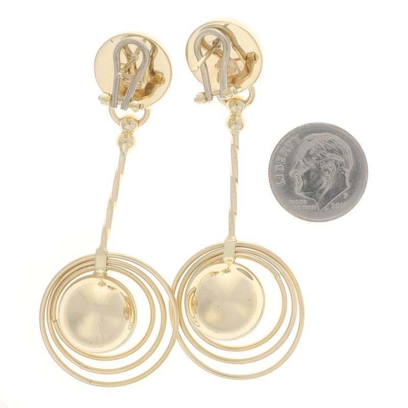 Women's Yellow Gold Geometric Circle Dangle Earrings - 14k Pierced Italy For Sale