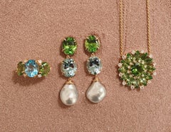 Yellow Gold Geometric Drop Earring with Blue Topaz and Peridot