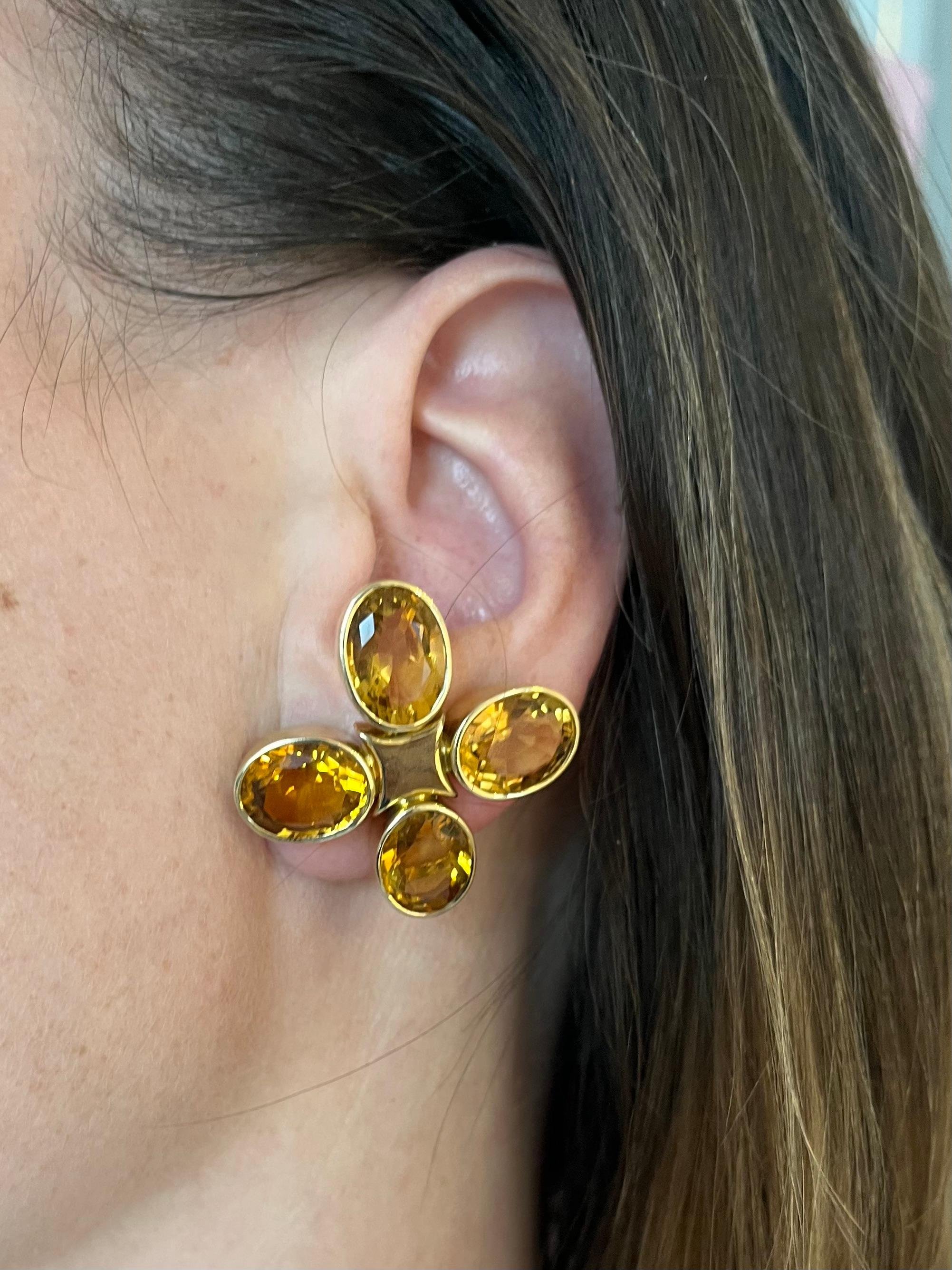 Donna Orecchini tedeschi in oro giallo con citrino di Katzler in vendita