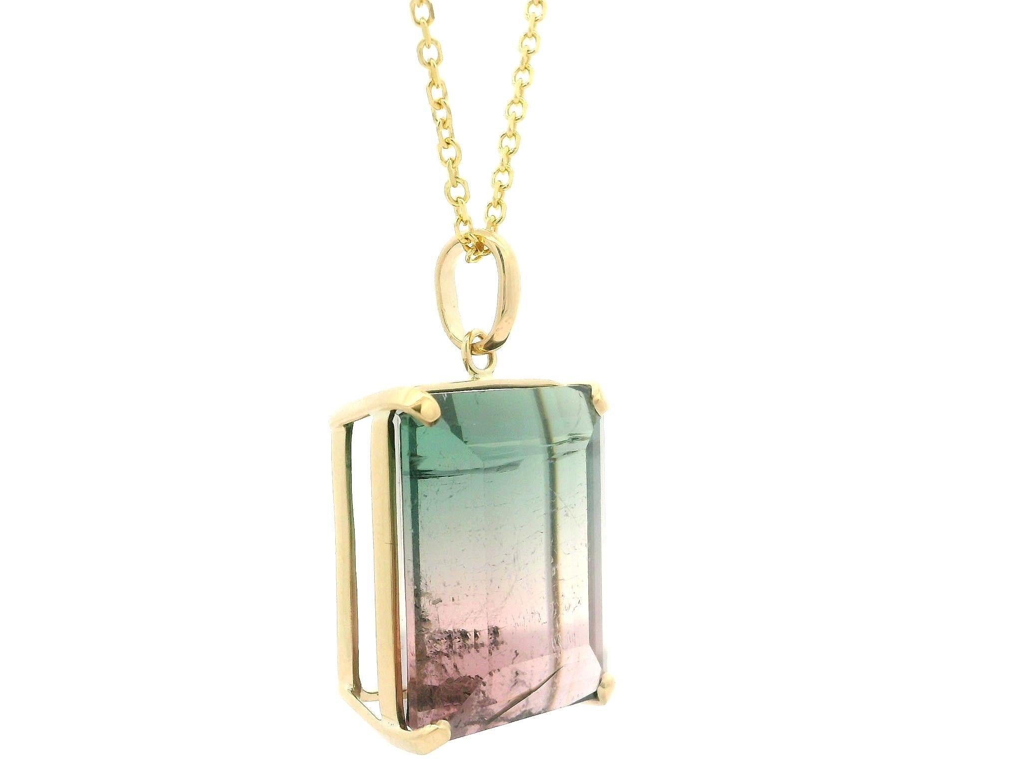 Gelbgold GIA 40,88ct große rosa grüne Wassermelone Turmalin Anhänger Halskette Damen im Angebot