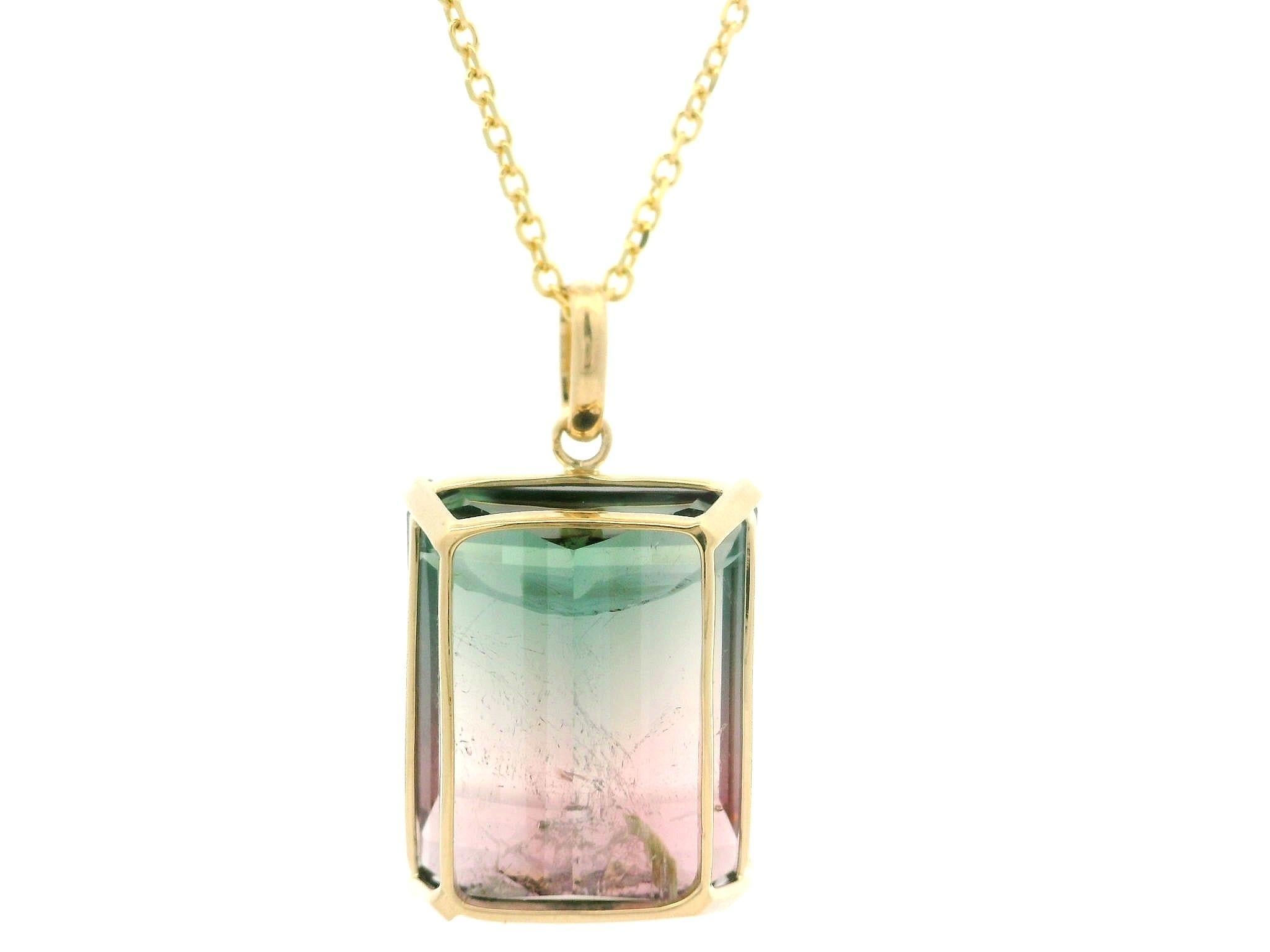Gelbgold GIA 40,88ct große rosa grüne Wassermelone Turmalin Anhänger Halskette im Angebot 2