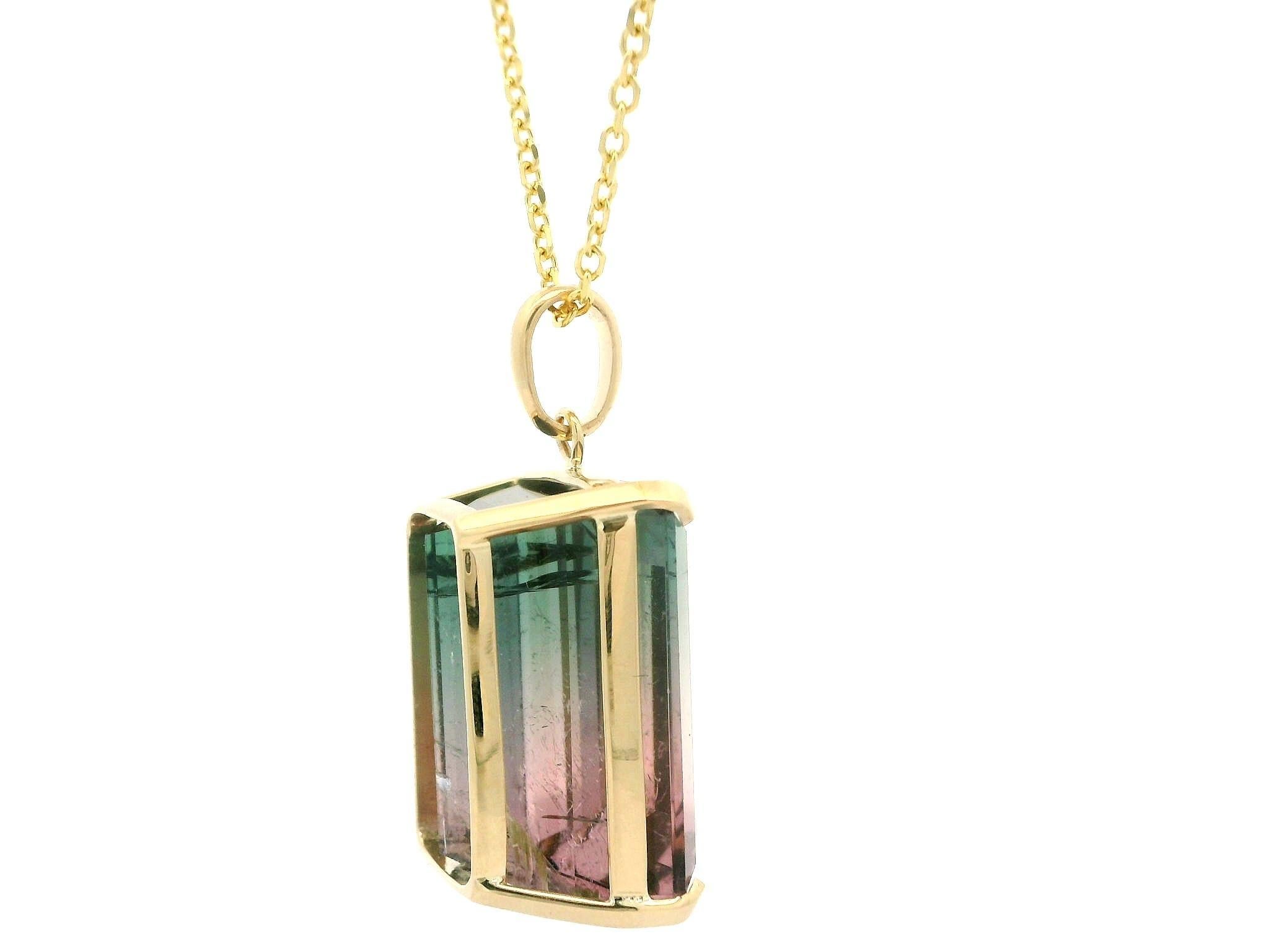Gelbgold GIA 40,88ct große rosa grüne Wassermelone Turmalin Anhänger Halskette im Angebot 4
