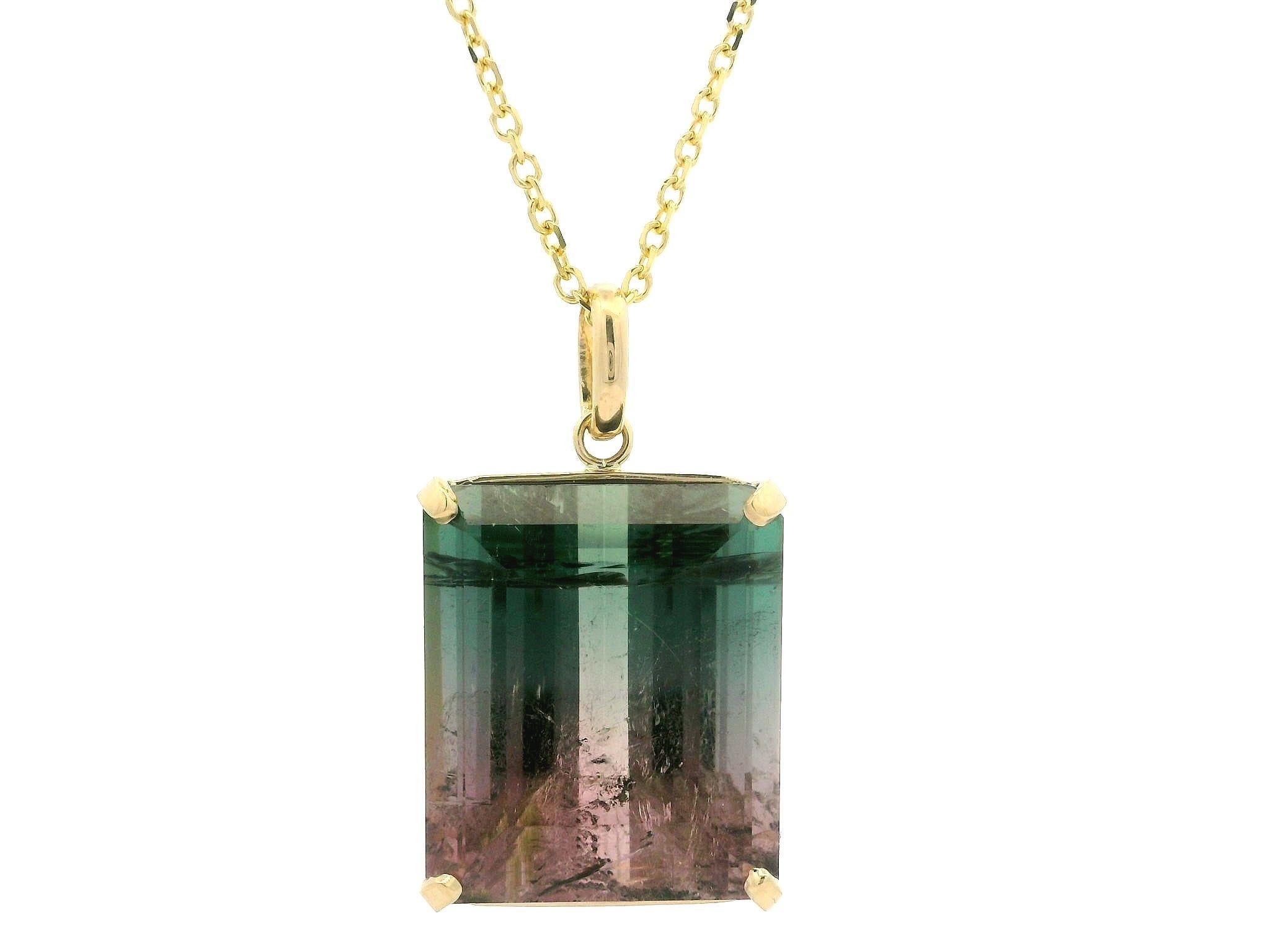Gelbgold GIA 40,88ct große rosa grüne Wassermelone Turmalin Anhänger Halskette