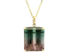 Yellow Gold GIA 40.88ct Large Pink Green Watermelon Tourmaline Pendant Necklace