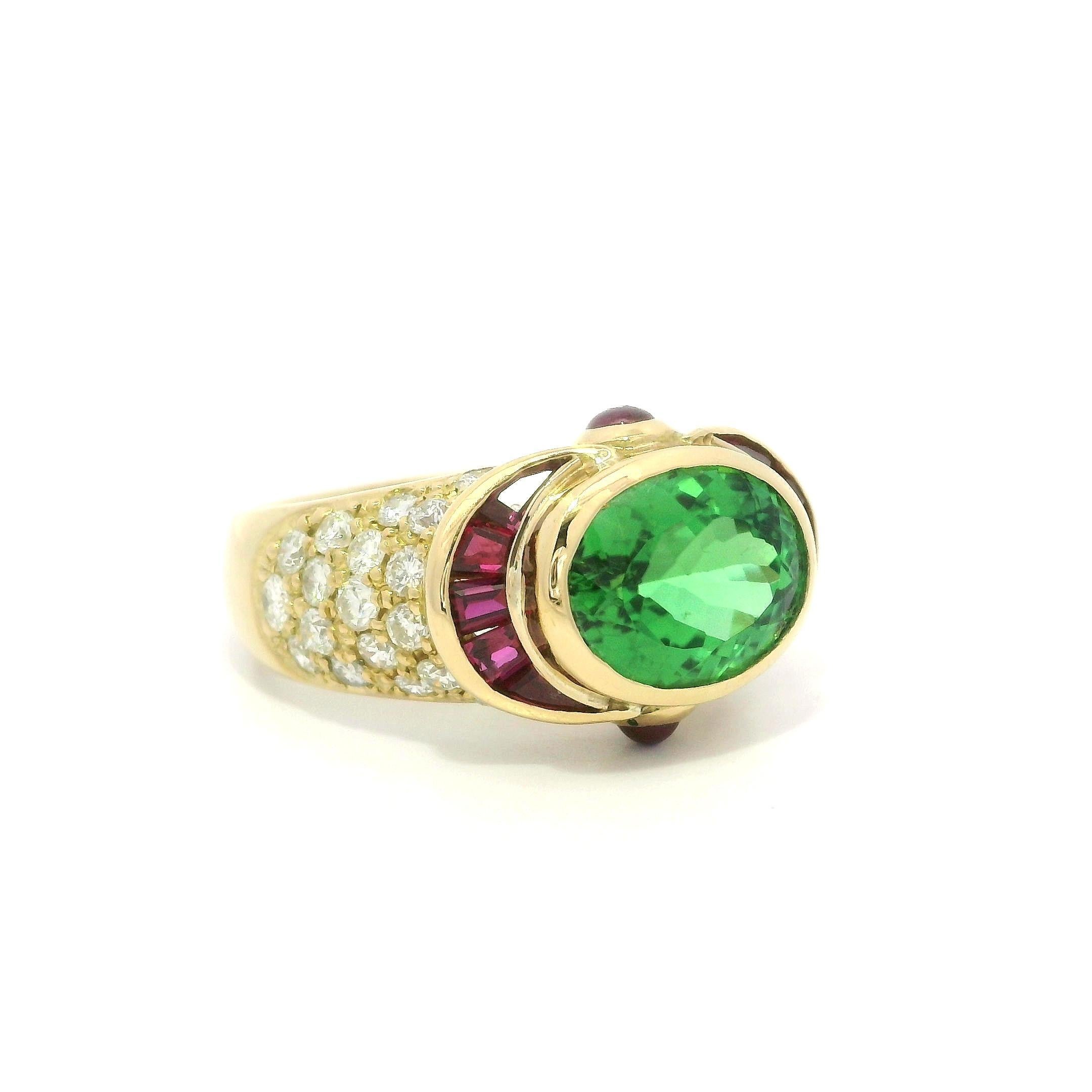 Yellow Gold GIA 4.73ctw Brazilian Paraiba Tourmaline Ruby & Diamond Ring 6