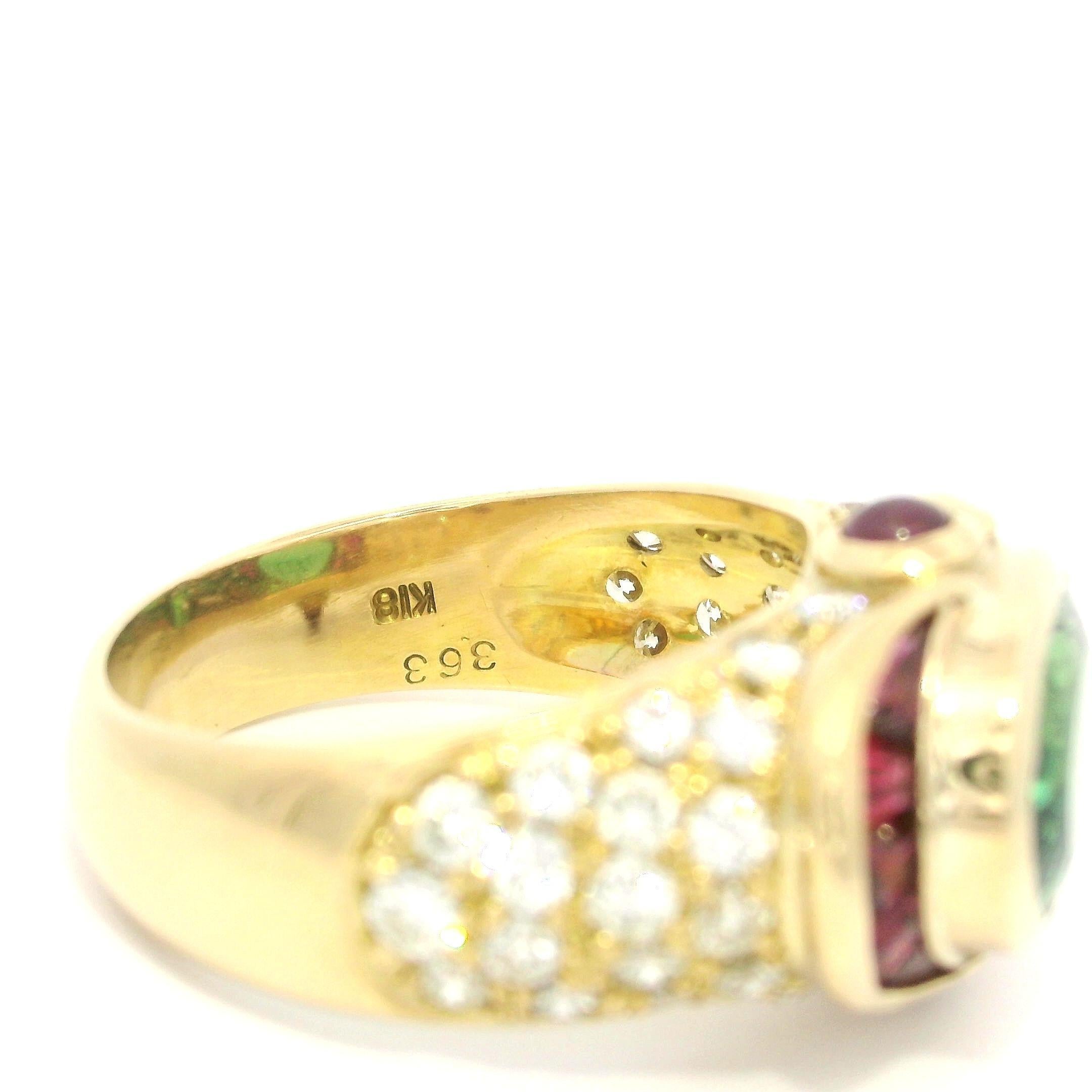Brilliant Cut Yellow Gold GIA 4.73ctw Brazilian Paraiba Tourmaline Ruby & Diamond Ring