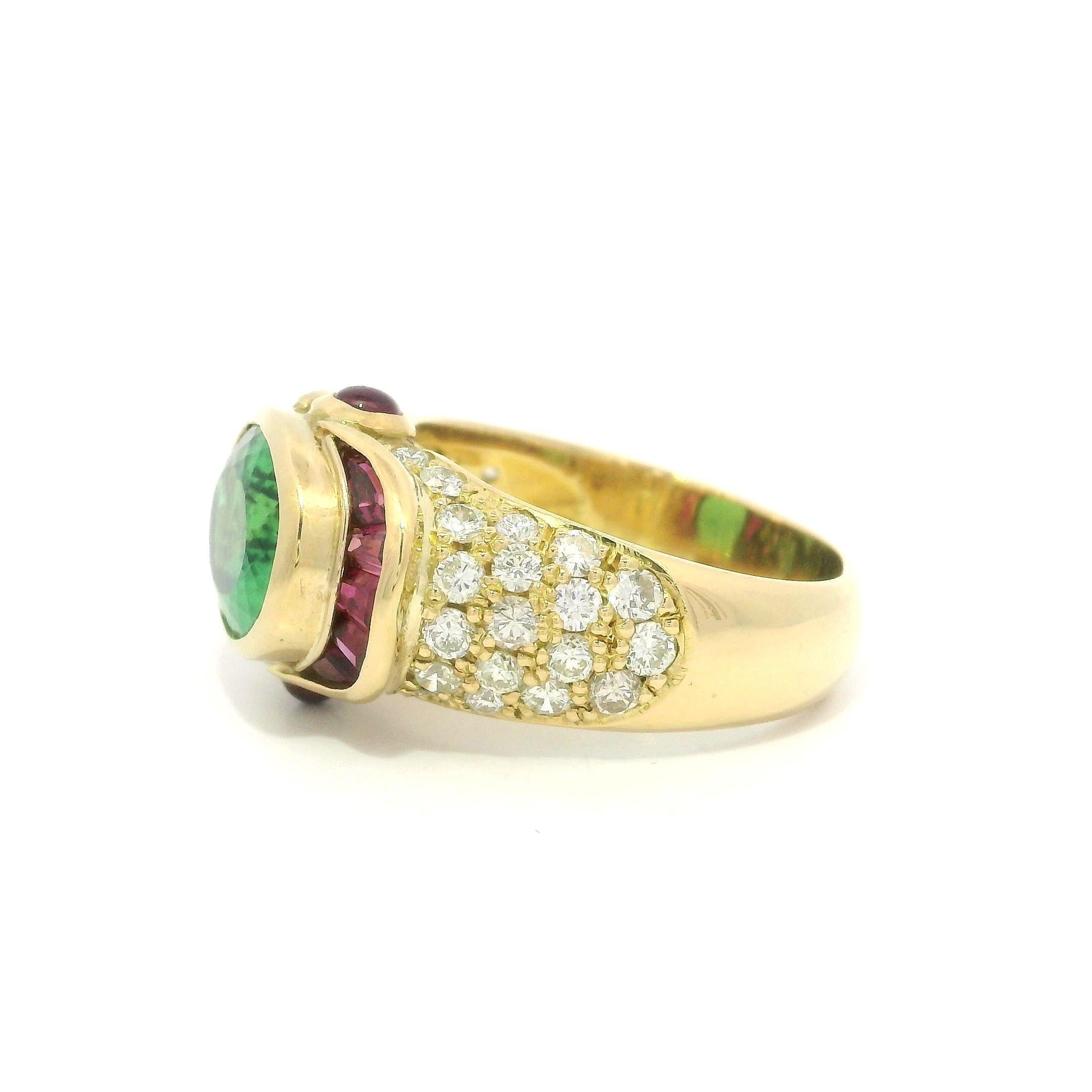 Yellow Gold GIA 4.73ctw Brazilian Paraiba Tourmaline Ruby & Diamond Ring 2