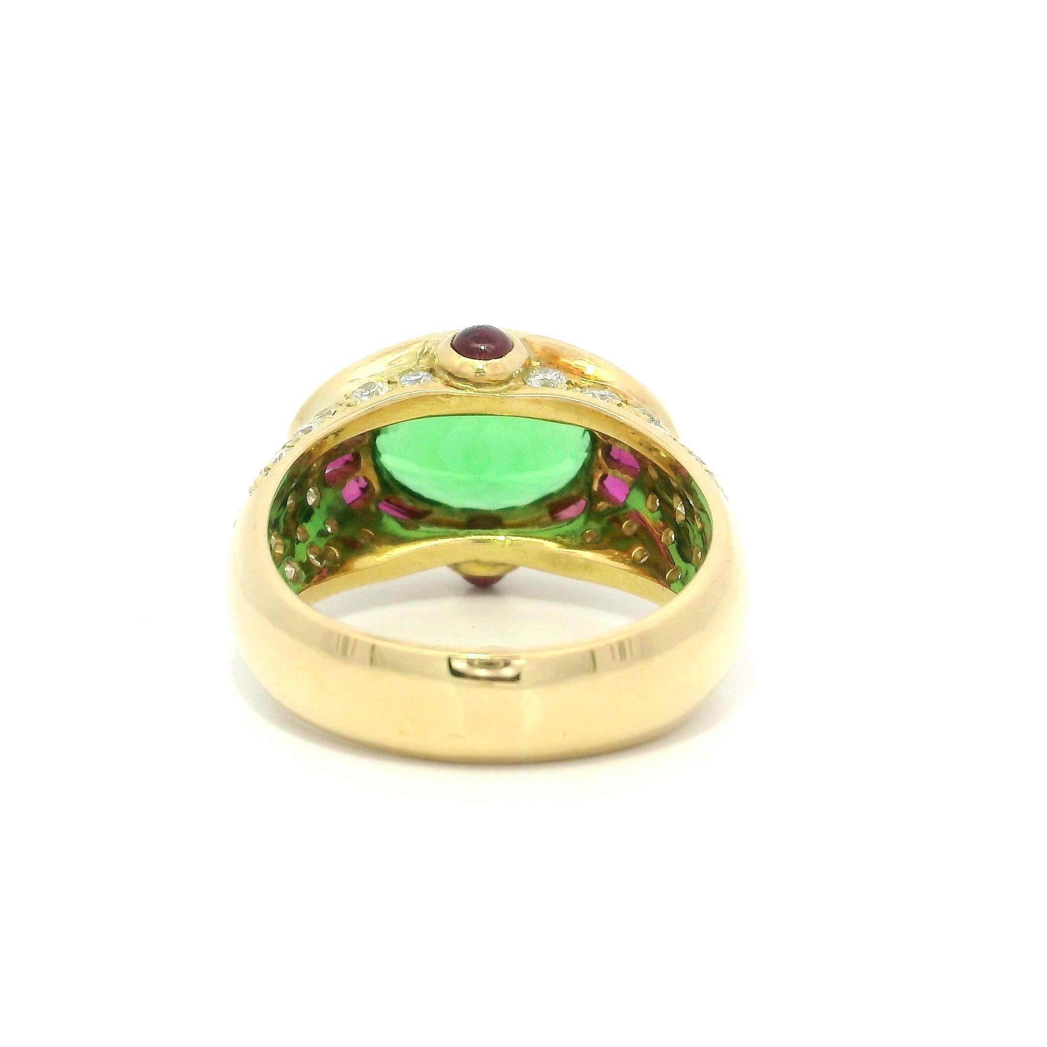Yellow Gold GIA 4.73ctw Brazilian Paraiba Tourmaline Ruby & Diamond Ring 3