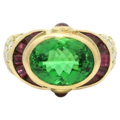 Yellow Gold GIA 4.73ctw Brazilian Paraiba Tourmaline Ruby & Diamond Ring