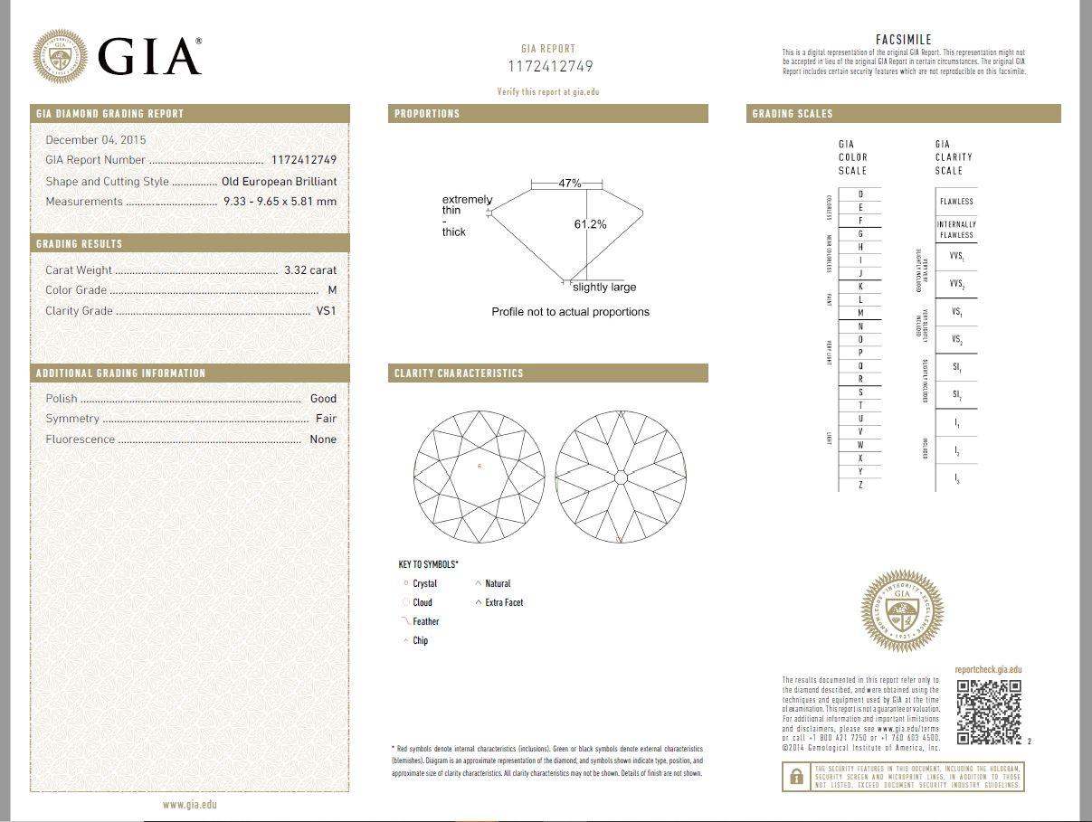 3.32 Carat Old European Cut Diamond Set in a Handcrafted Yellow Gold Ring In New Condition In Los Angeles, CA