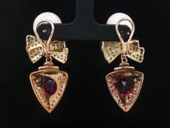 Boucles d'oreilles en or jaune GIA Oval 8.35ct Pink Diamond Tourmaline Pearl Bow Night Day