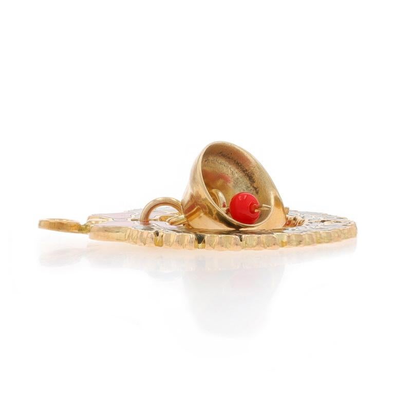 Yellow Gold Glass Enamel Holiday Wreath Charm - 14k Beads Christmas Bells In Excellent Condition For Sale In Greensboro, NC