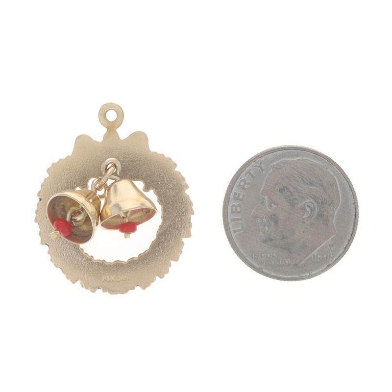 Women's Yellow Gold Glass Enamel Holiday Wreath Charm - 14k Beads Christmas Bells For Sale