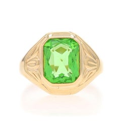 Yellow Gold Glass Vintage Men's Ring - 10k Rectangular Solitaire