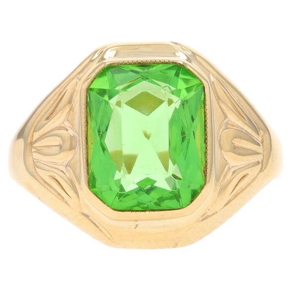 Gelbgold Glas Vintage Herrenring - 10k Rechteckig Solitär im Angebot