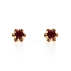 Yellow Gold Glass Vintage Stud Earrings - 14k Floral Buttercup Mounts Pierced