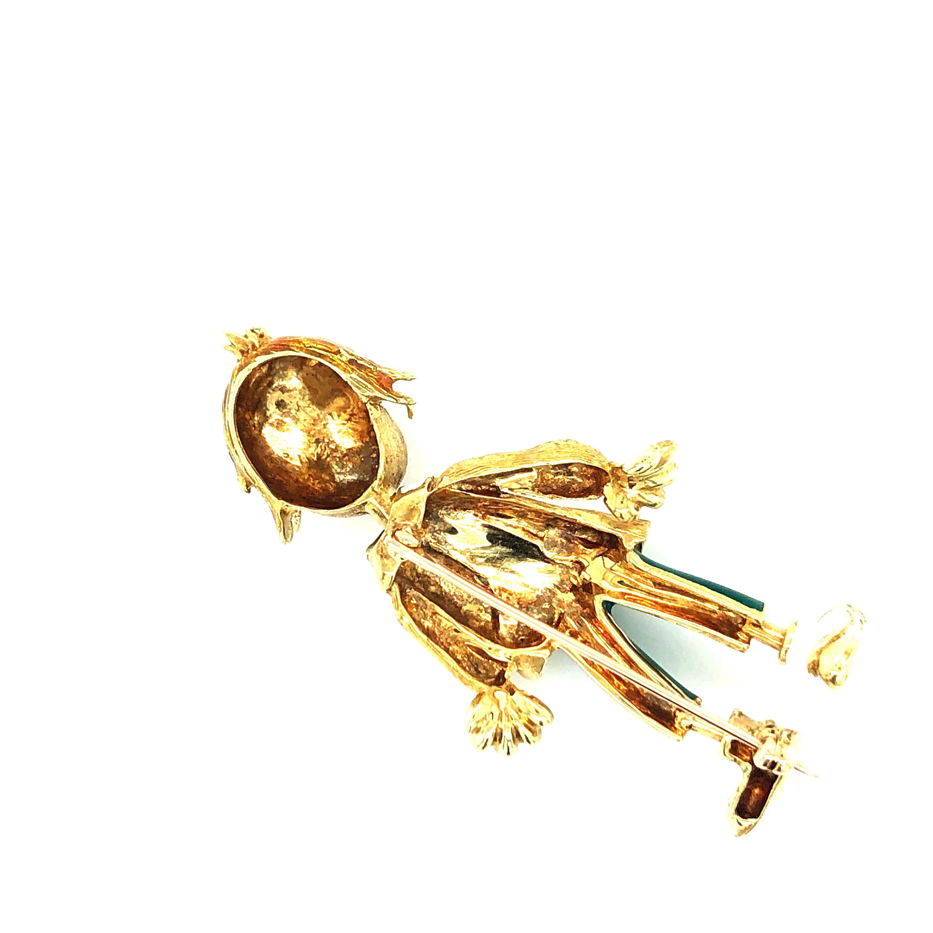 Yellow Gold Gold Clown Pin with Diamonds and Ruby In Good Condition In Dallas, TX