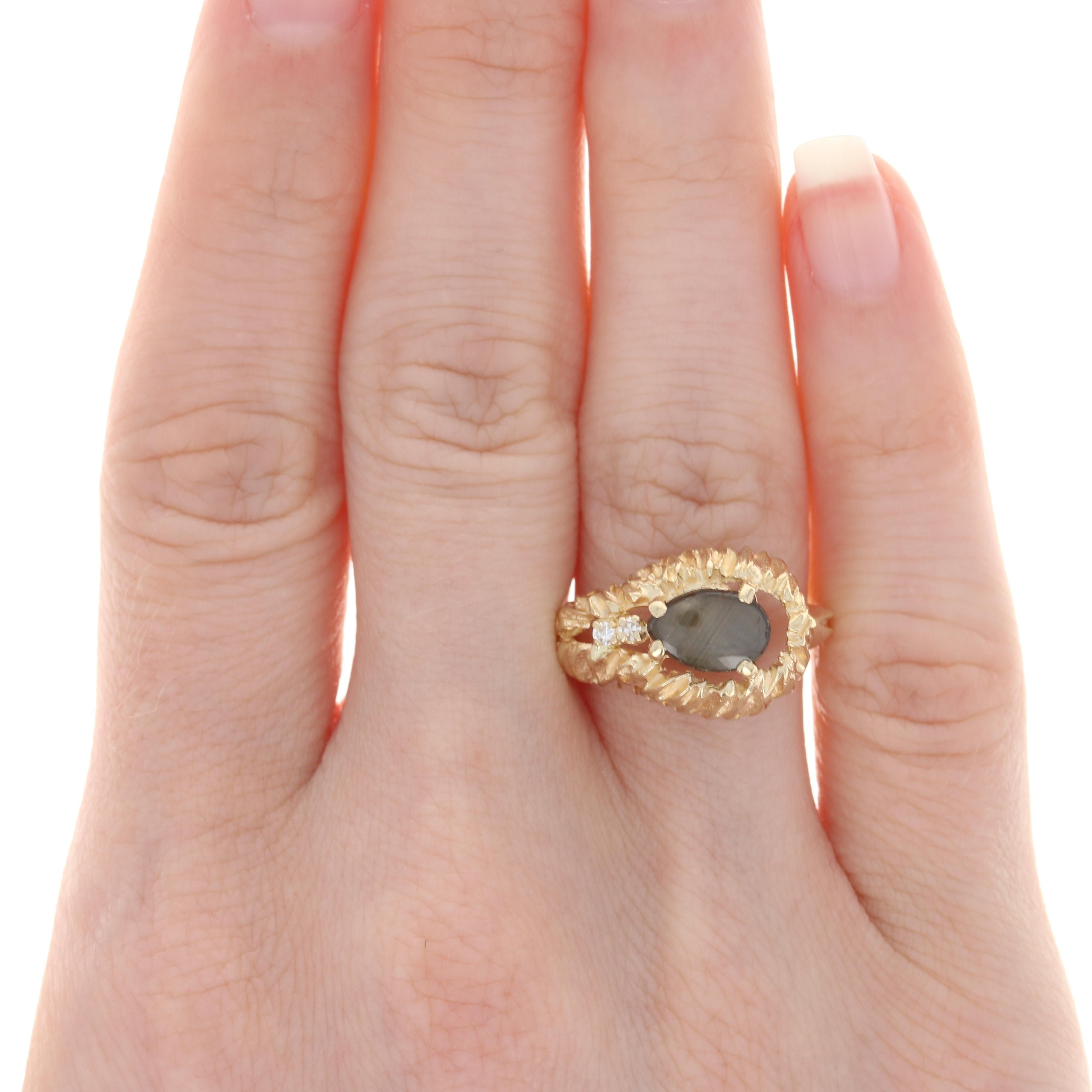 Yellow Gold Gold Sheen Sapphire & Diamond Ring, 14k Pear Cabochon Cut 1.53ctw 2
