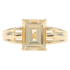 Yellow Gold Golden Beryl Solitaire Ring - 14k Emerald Cut 1.79ct Ribbed