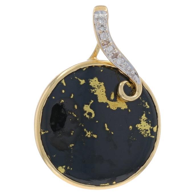 Pendentif en or jaune avec diamant Goldenite - 14k Cabochon rond
