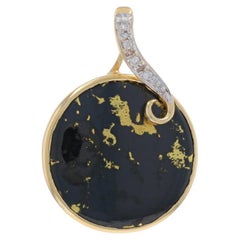 Pendentif en or jaune avec diamant Goldenite - 14k Cabochon rond