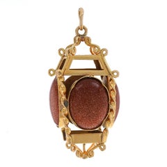Yellow Gold Goldstone Vintage Lantern Charm 18k Oval Cabochon