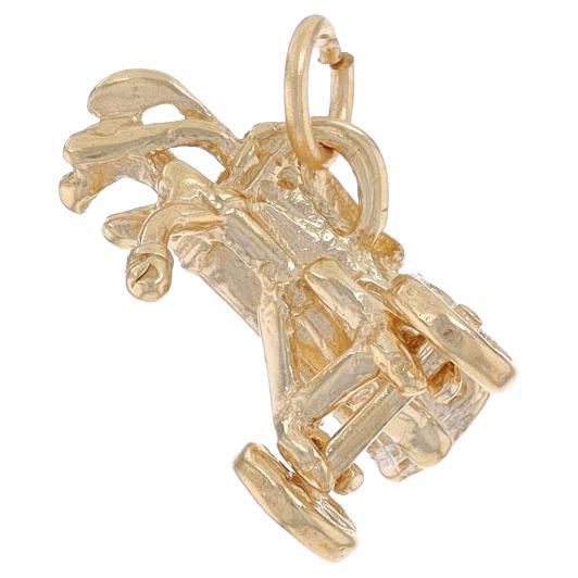 Yellow Gold Golfing Equipment Charm 14k Golf Clubs & Bag on Trolley Wheels Moves