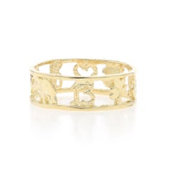 Yellow Gold Good Luck Symbols Statement Band - 14k Unisex Ring Sz 8 1/2