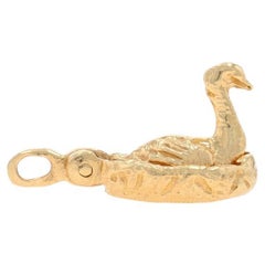 Used Yellow Gold Goose that Laid the Golden Egg Charm -14k Aesop's Fable Enamel Opens