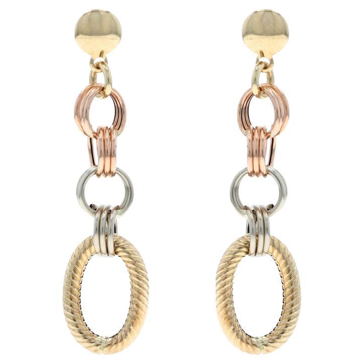 Pendientes colgantes de eslabón graduado de oro amarillo 14k perforados en venta