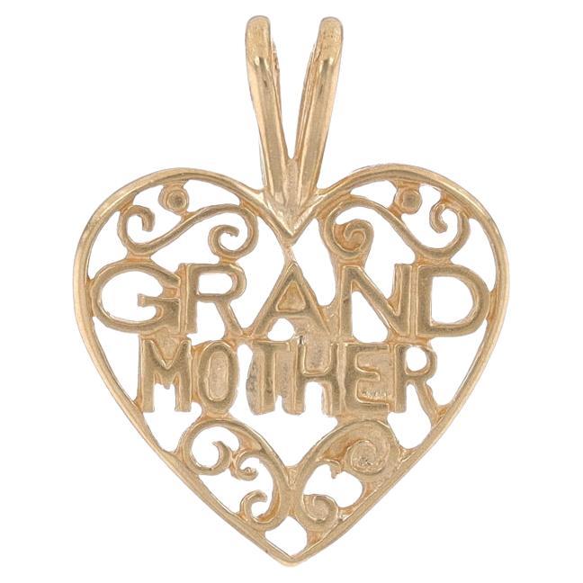 Yellow Gold Grandmother Scrollwork Heart Pendant - 14k Love Gift Keepsake For Sale