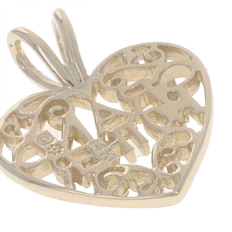 Yellow Gold Grandmother Scrollwork Heart Pendant - 14k Love Keepsake For Sale 1