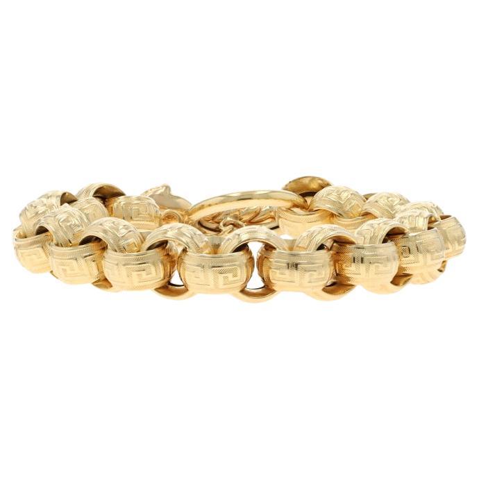 Pulsera de oro amarillo con cable de llave griega 7 1/4" 14k Gato montés en venta