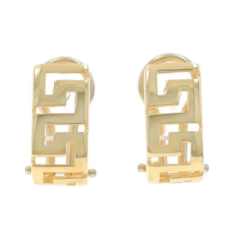 Yellow Gold Greek Key Earrings - 14k Pierced In Excellent Condition For Sale In Greensboro, NC