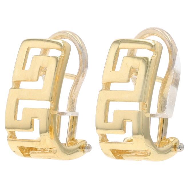 Yellow Gold Greek Key Earrings - 14k Pierced For Sale