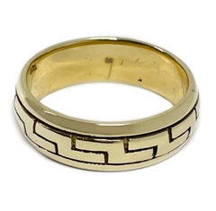 14K Yellow Gold Greek Key Band Ring, Retro Style, Size 11.75, USA