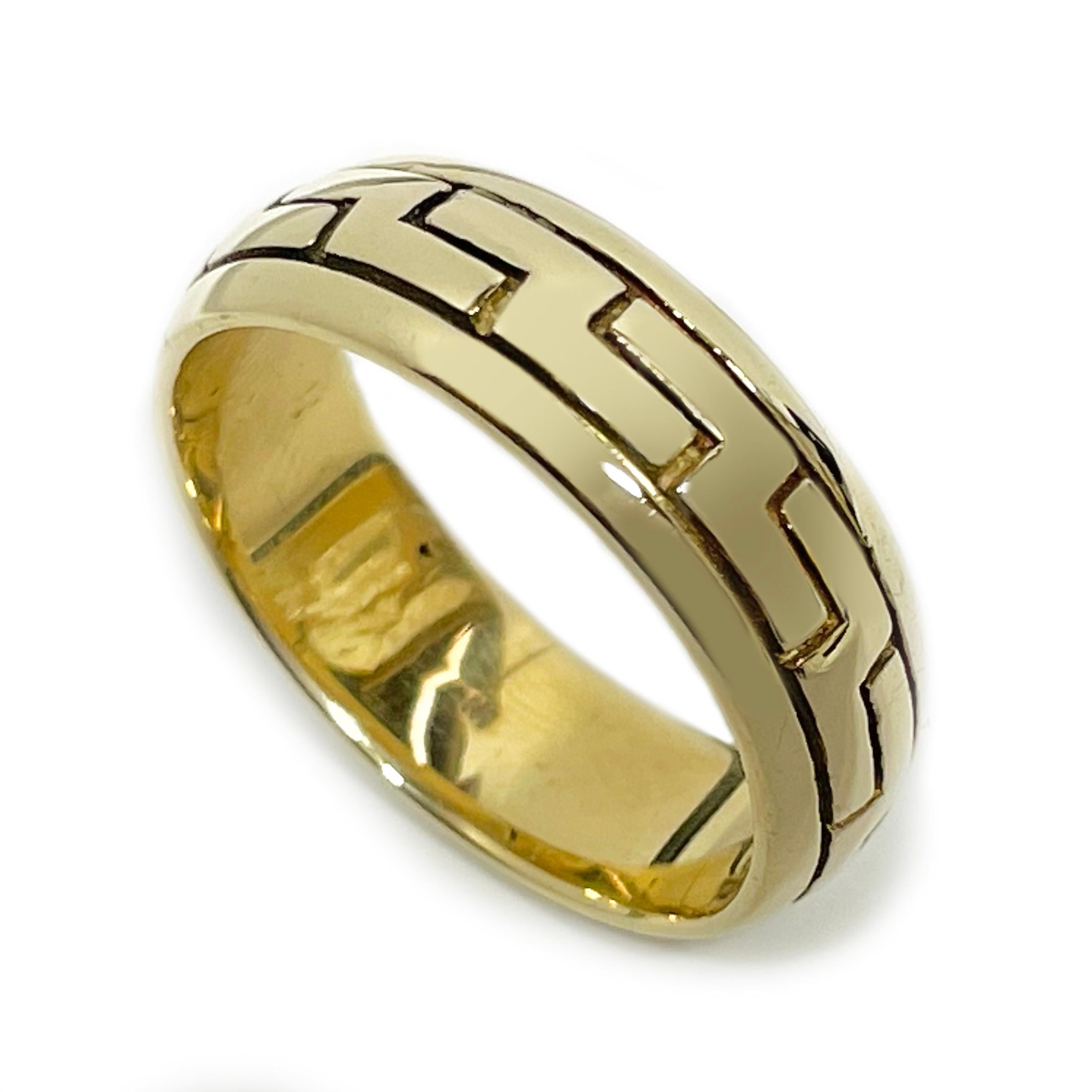 Retro Yellow Gold Greek Key Ring For Sale