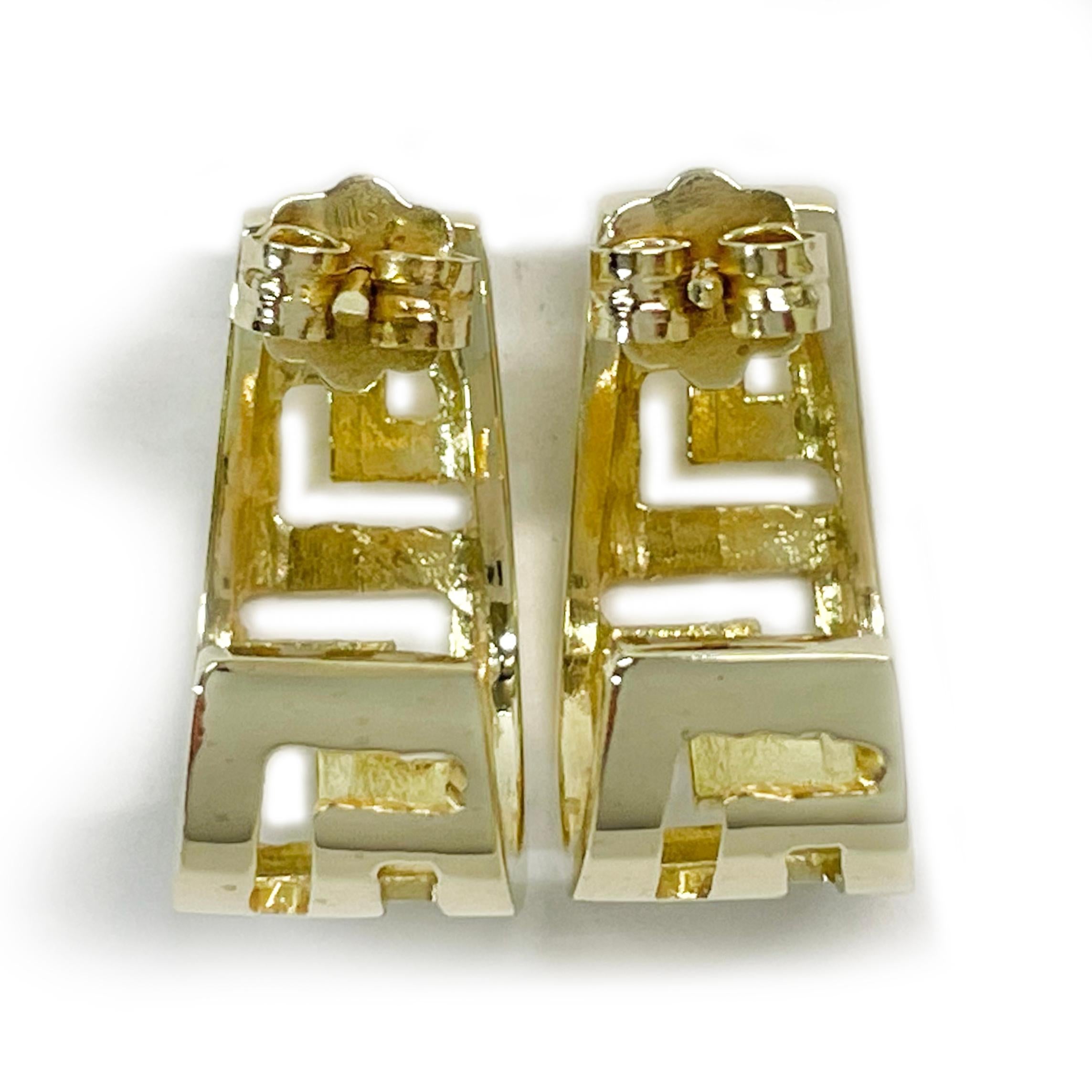 Gelbgold Griechische Schlüssel-Ohrringe mit Halbhoop für Damen oder Herren im Angebot