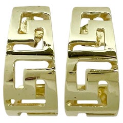 Yellow Gold Greek Key Semi-Hoop Earrings