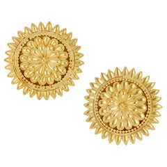 Yellow Gold Greek Round Textured Earrings
