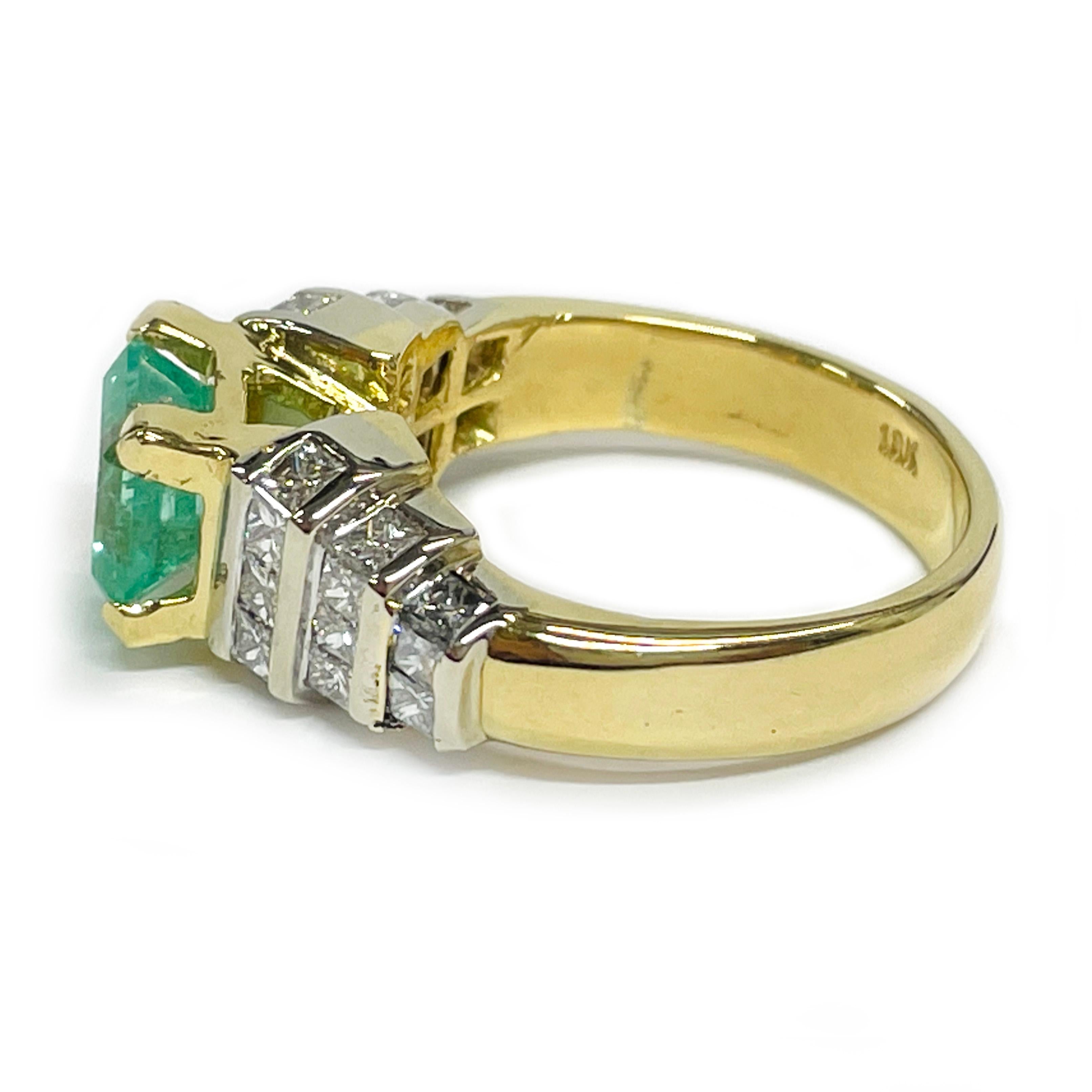 Retro Yellow Gold Green Beryl Diamond Ring For Sale
