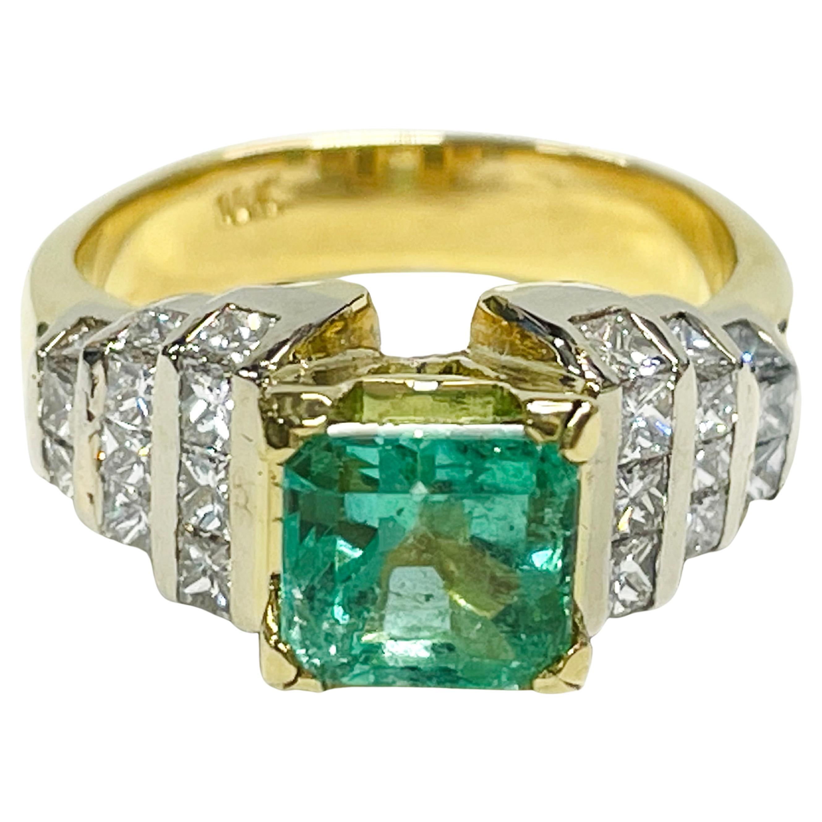 Yellow Gold Green Beryl Diamond Ring