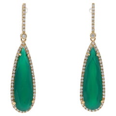 Boucles d'oreilles pendantes en or jaune, calcédoine verte et diamant - 14k Pear .47ctw