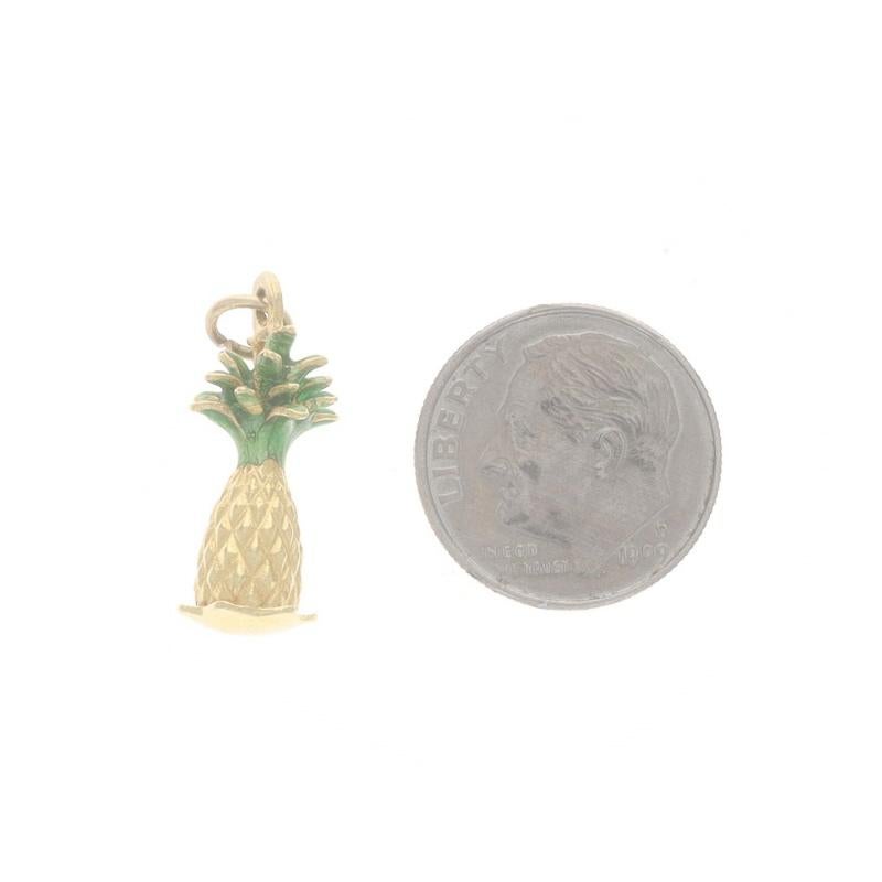 Women's Yellow Gold Green Enamel Pineapple Charm 18k Tropical Fruit Southern Hospitality For Sale