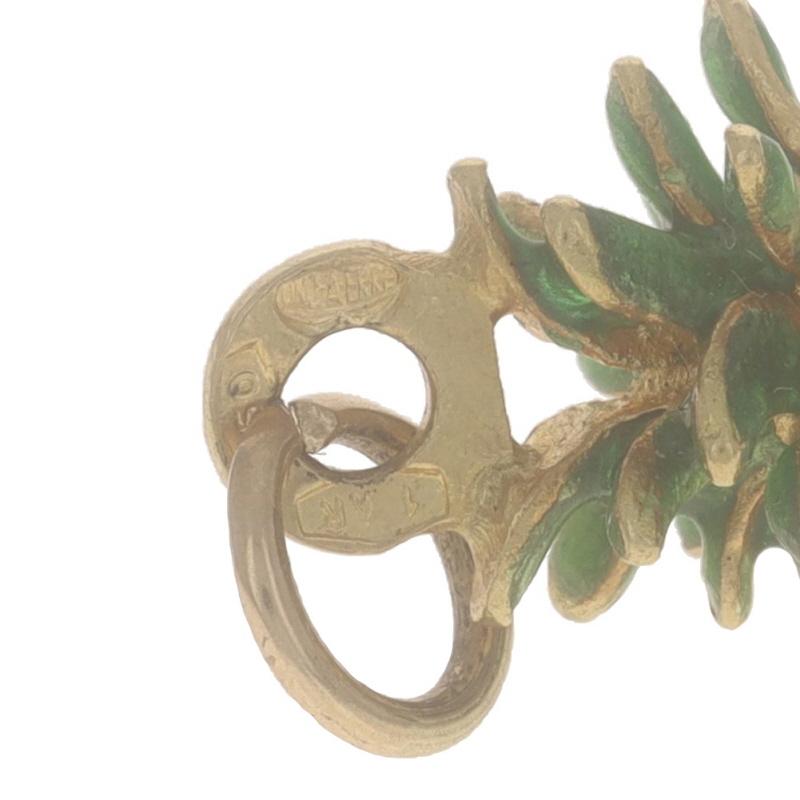 Yellow Gold Green Enamel Pineapple Charm 18k Tropical Fruit Southern Hospitality For Sale 1